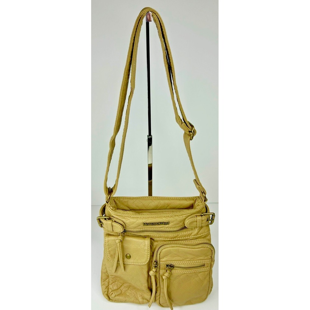 Montana West Select Crossbody Bag Small Tan Multi Pocket Single Adjustable Strap